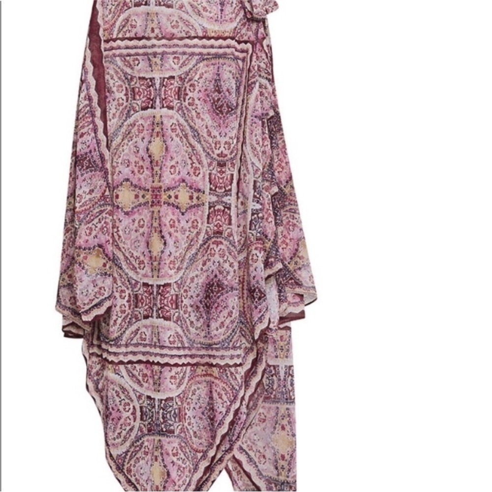 NEW BCBGMAXAZRIA Cold Shoulder Festival Paisley Wrap Midi Dress in Tibetan Red S - Picture 4 of 8
